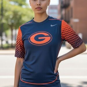 Nike Women's Navy and Orange Sports Top